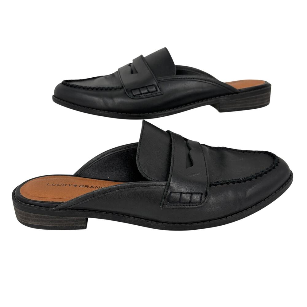 Lucky Brand Esila Mule Shoe Womens Size 9 Black Leather Slip On - Picture 1 of 12